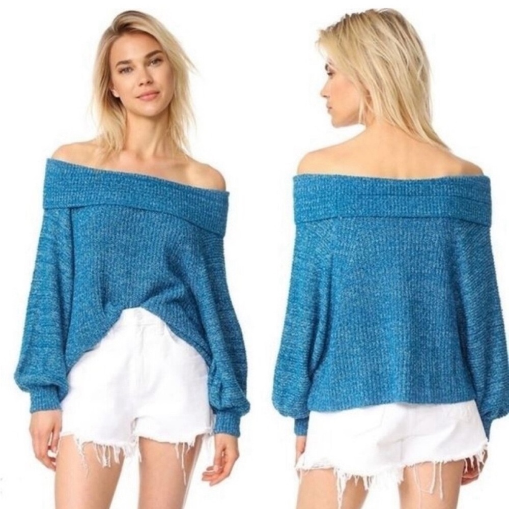 Free People Edessa Deep Sea Combo Off-The-Shoulder Sweater